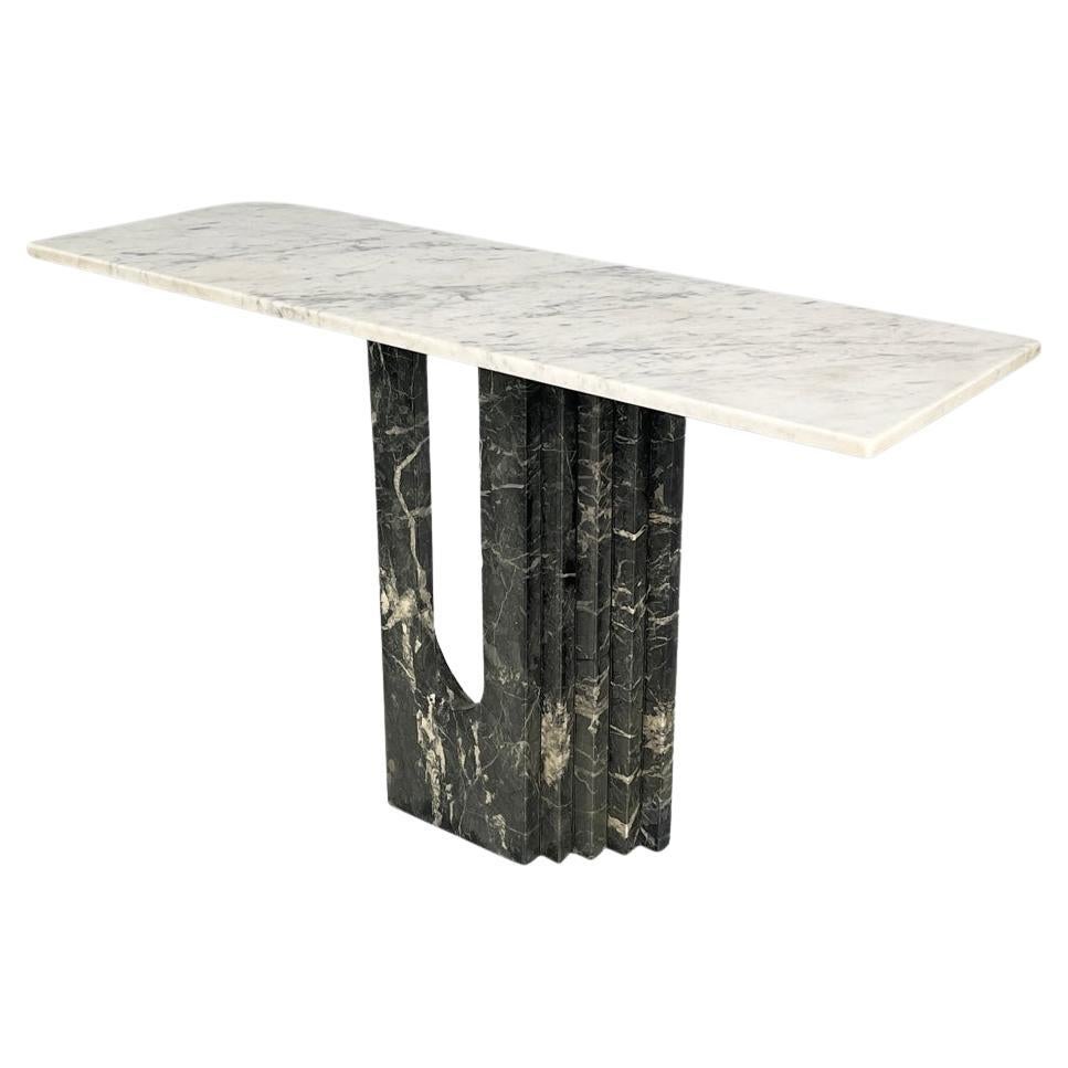 Italian modern green and white marble console, 1980s For Sale