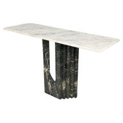 Italian modern green and white marble console, 1980s