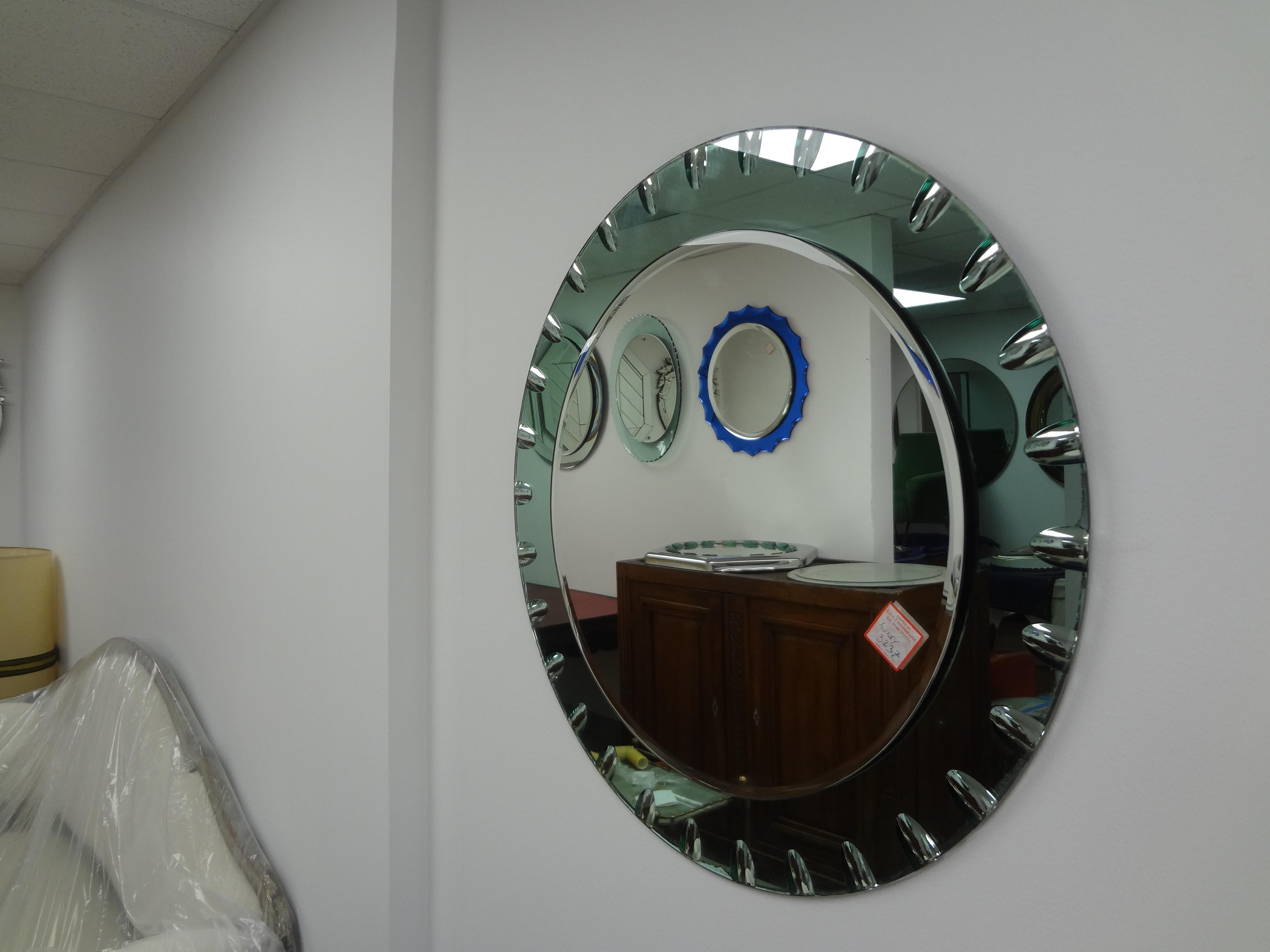 Mid-20th Century Italian Modern Green Beveled Mirror Inspired By Fontana Arte For Sale