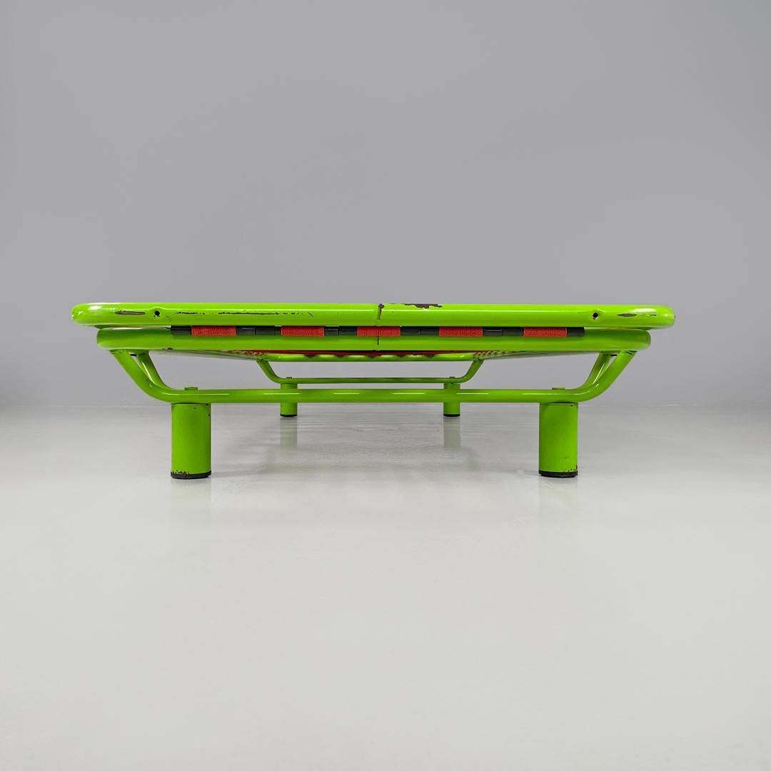 Late 20th Century Italian modern green daybed or bed in metal and wood with red straps, 1980s For Sale