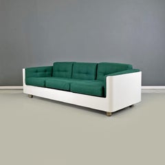 Italian modern green fabric and white wood sofa by Zanotta, 1970s
