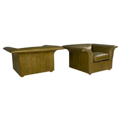 Italian modern green leather armchairs by Luigi Massoni for Poltrona Frau 1970s