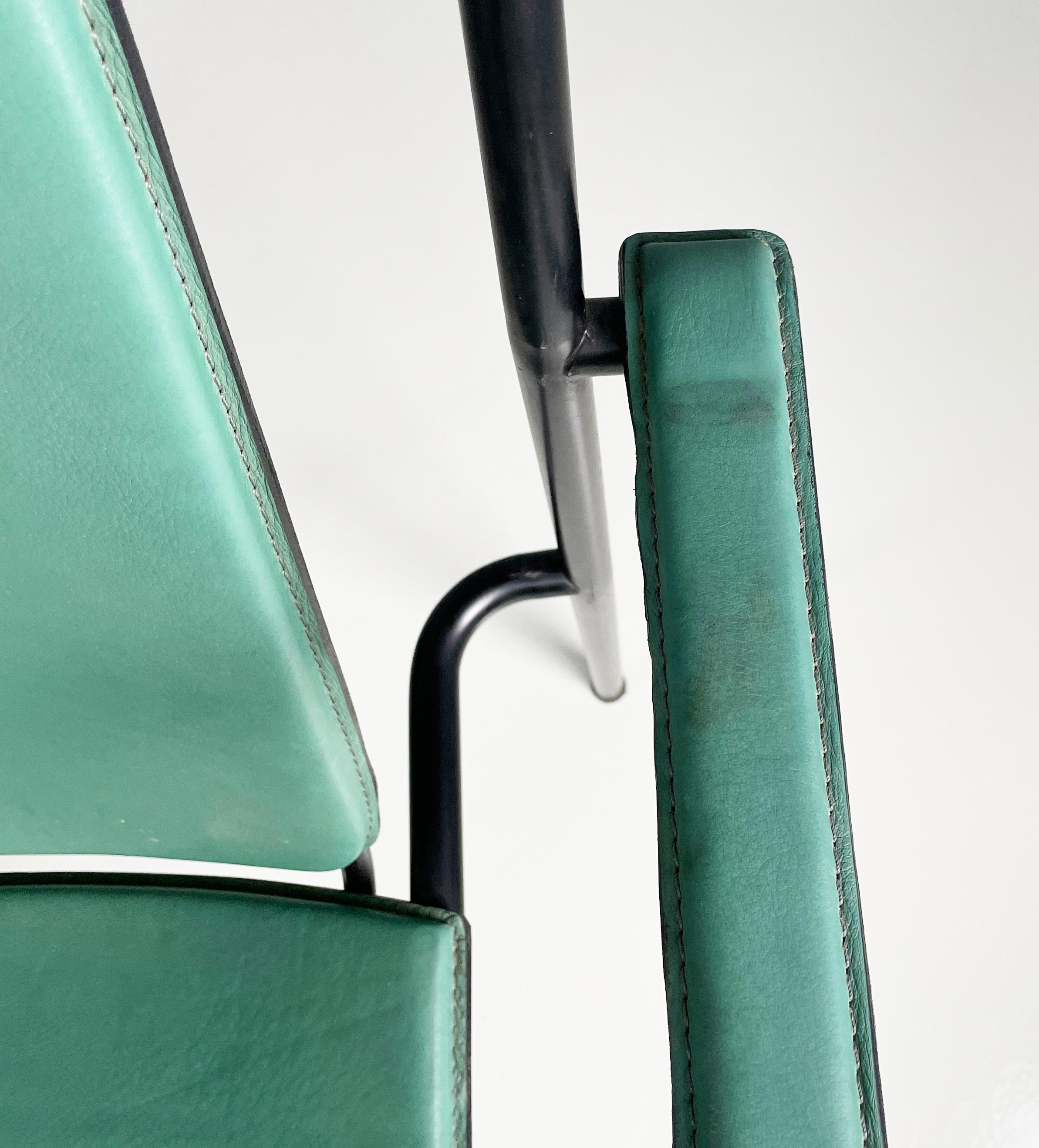 Italian modern Green leather chairs Movie by Marenco for Poltrona Frau, 1980s For Sale 7