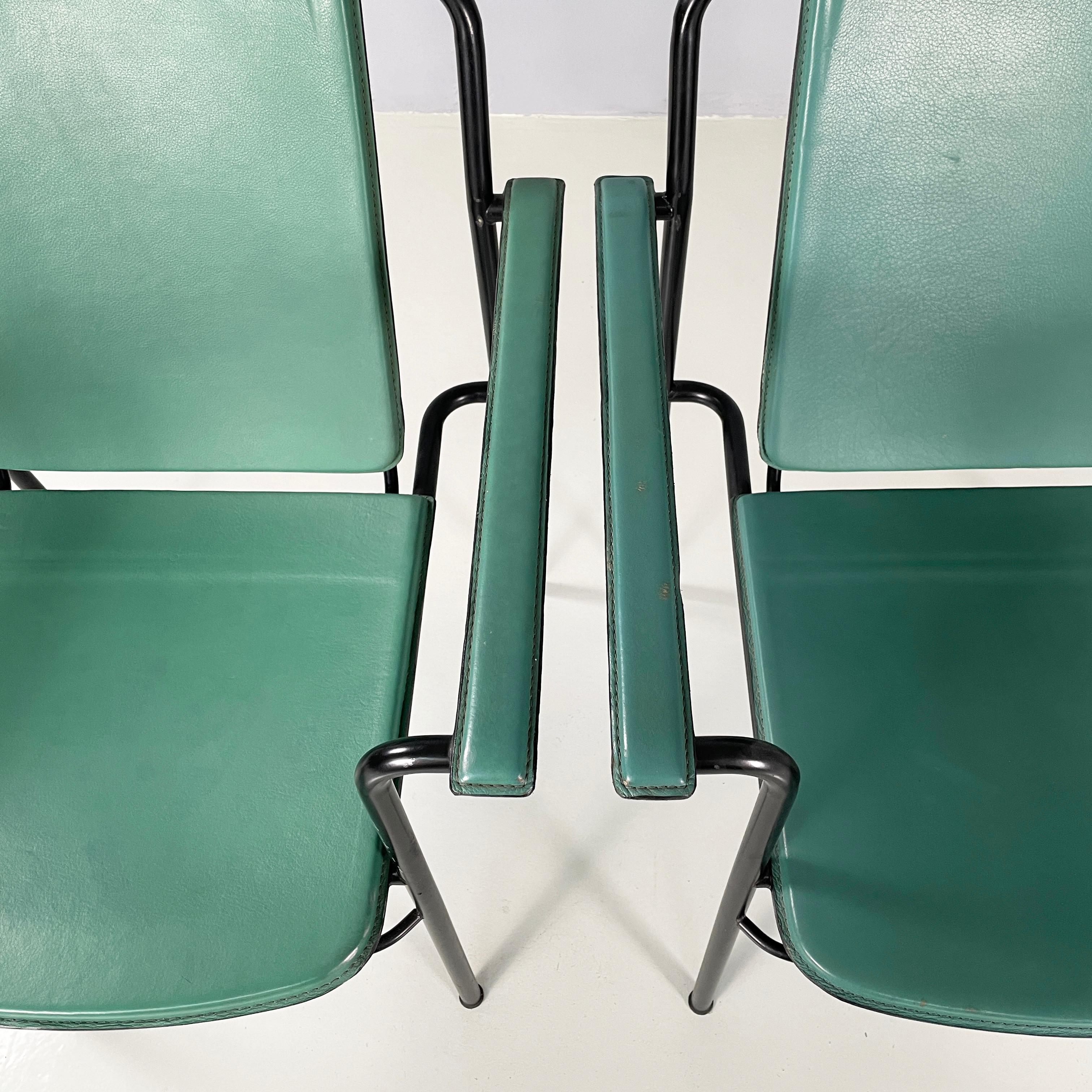 Metal Italian modern Green leather chairs Movie by Marenco for Poltrona Frau, 1980s For Sale