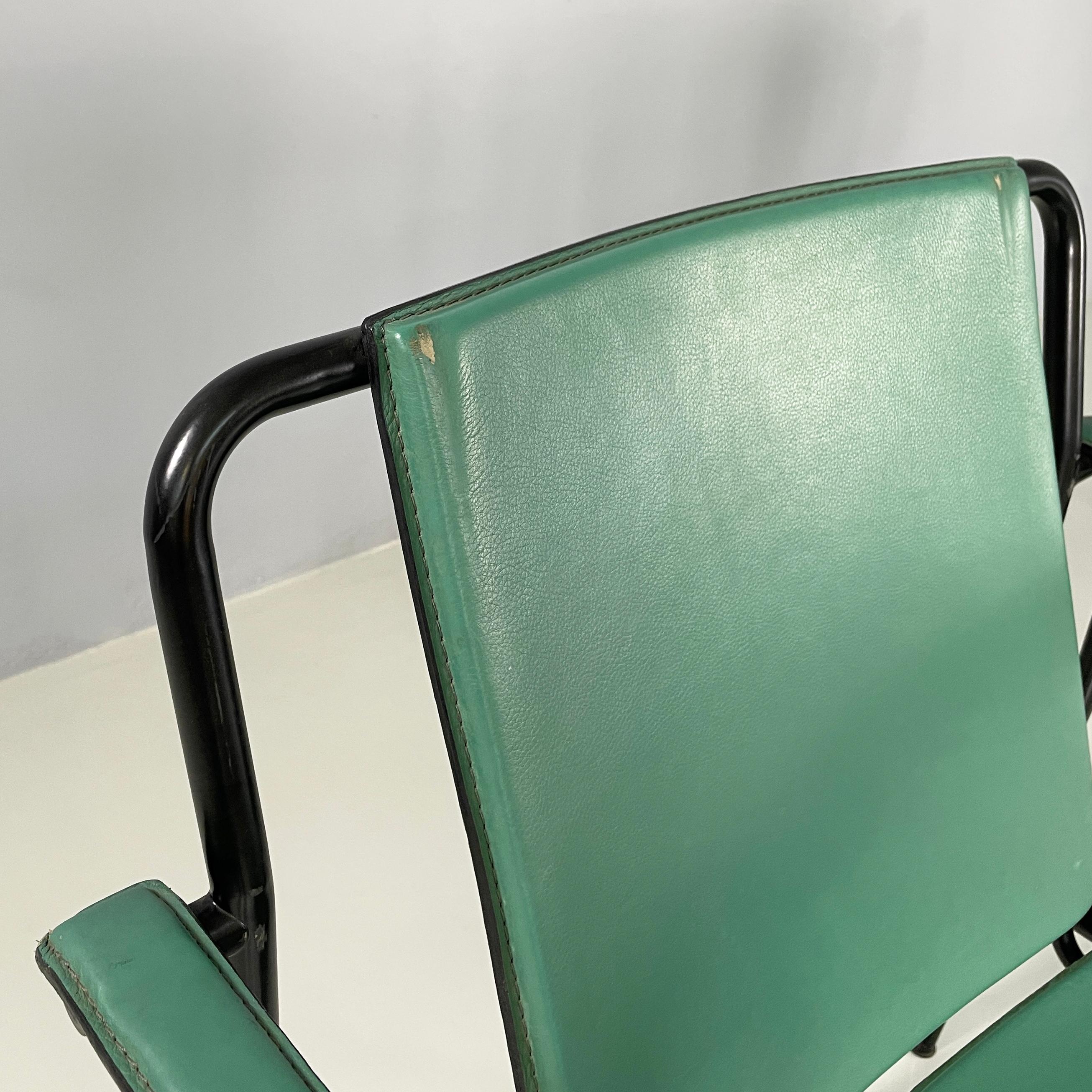 Italian modern Green leather chairs Movie by Marenco for Poltrona Frau, 1980s For Sale 3