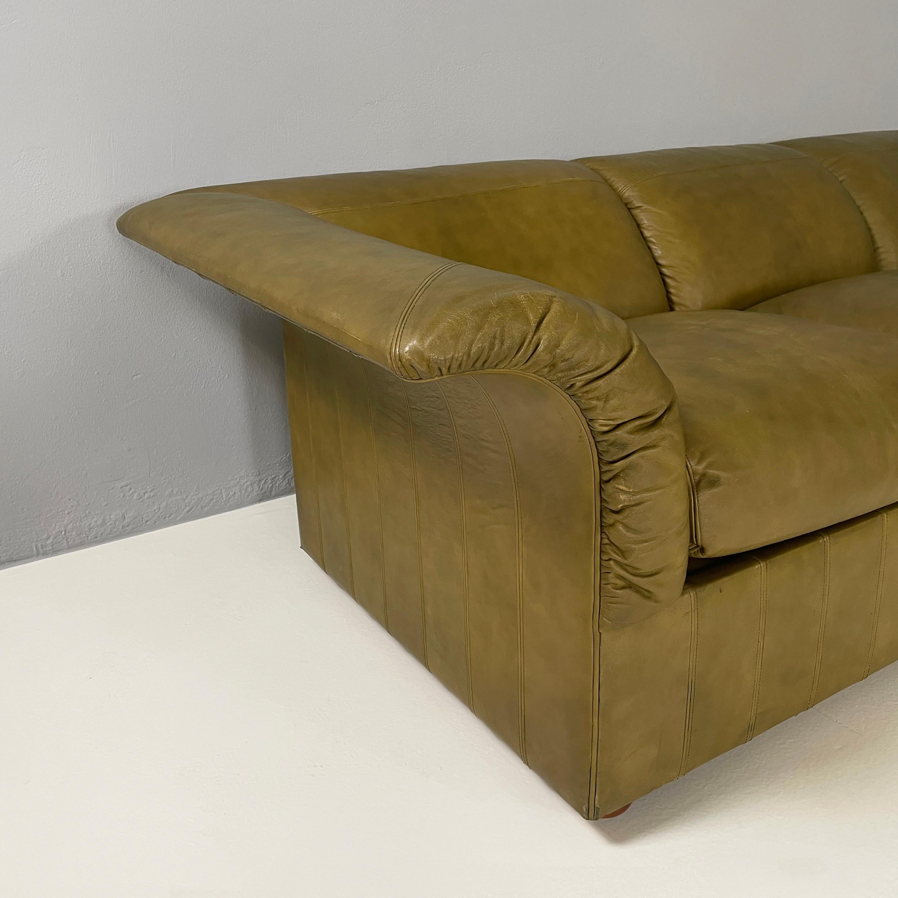 Leather Italian modern Green leather sofa by  Luigi Massoni for Poltrona Faru, 1970s For Sale