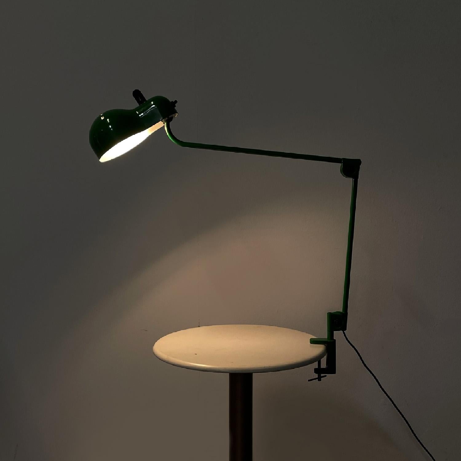 Italian modern green table lamp Topo by Joe Colombo for Stilnovo, 1970s
Table lamp mod. Topo with clamp. The structure is adjustable, the lampshade has a black plastic handle to direct it. The lamp is made of green painted metal with a glossy finish