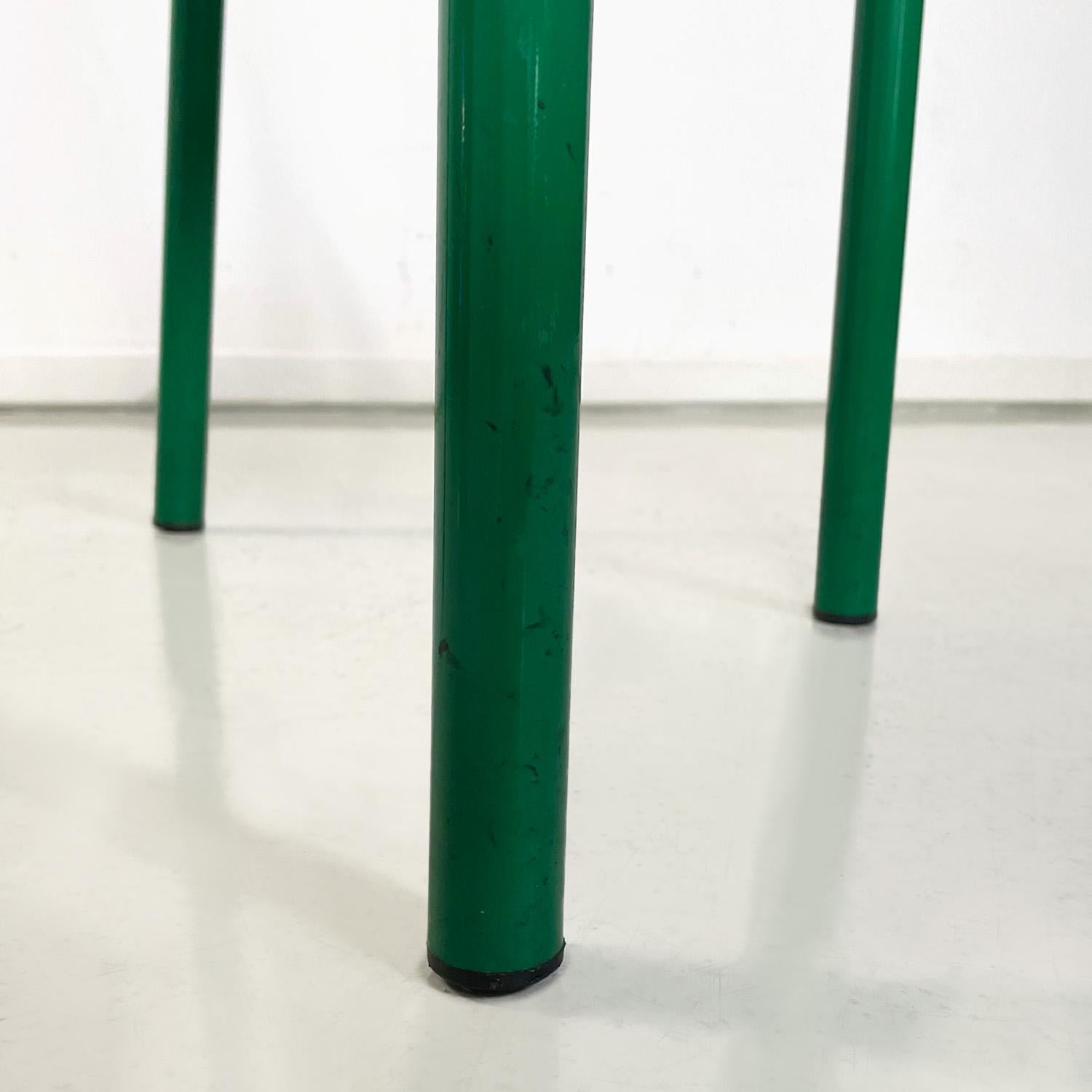 Italian modern green tubular metal and grey straw stackable chairs, 1980s For Sale 4