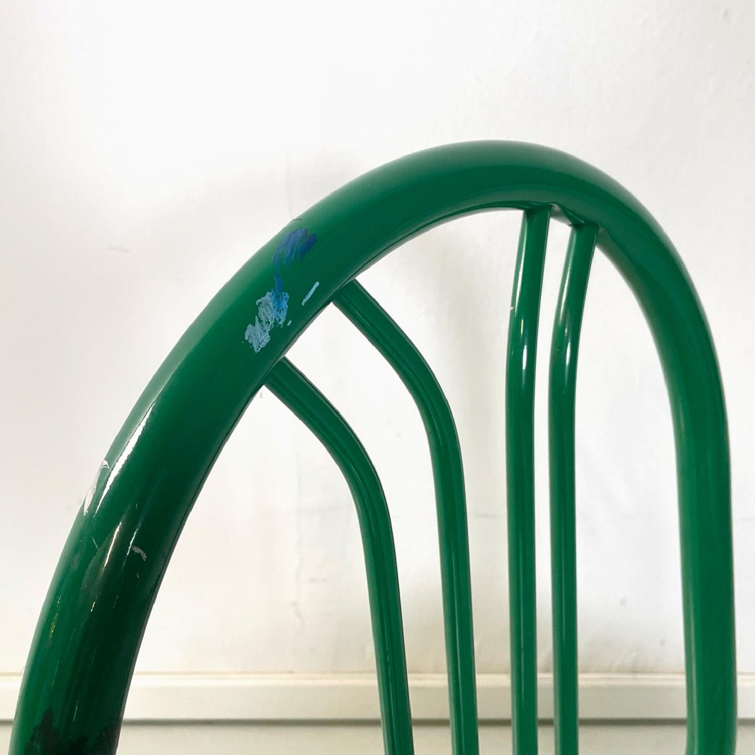 Italian modern green tubular metal and grey straw stackable chairs, 1980s For Sale 5