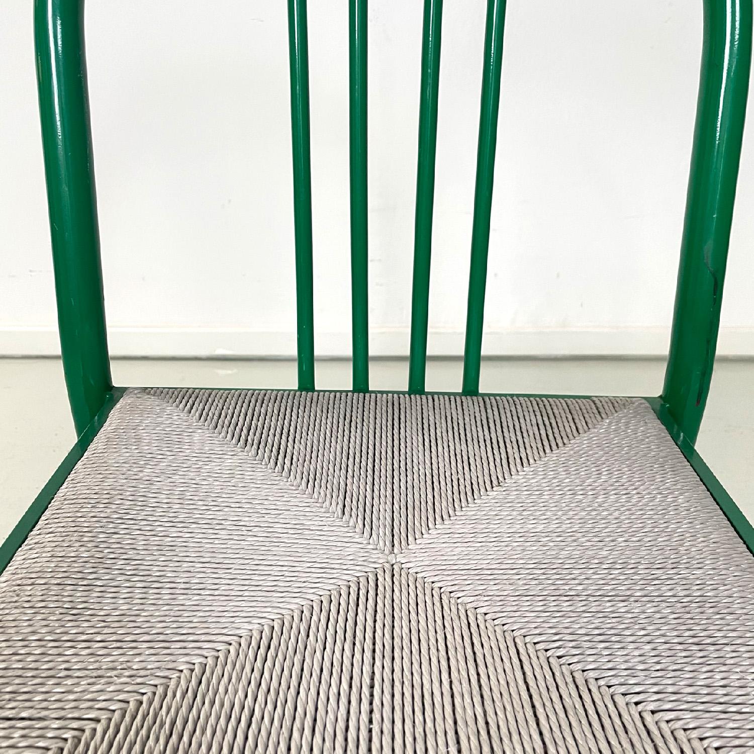 Italian modern green tubular metal and grey straw stackable chairs, 1980s For Sale 10