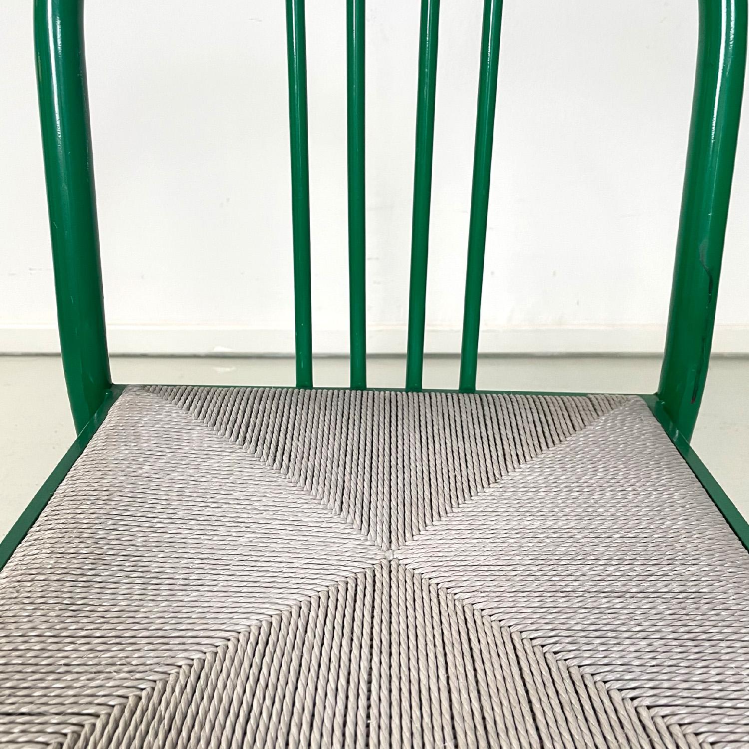 Italian modern green tubolar metal and grey straw chairs stackable, 1980s in vendita 10