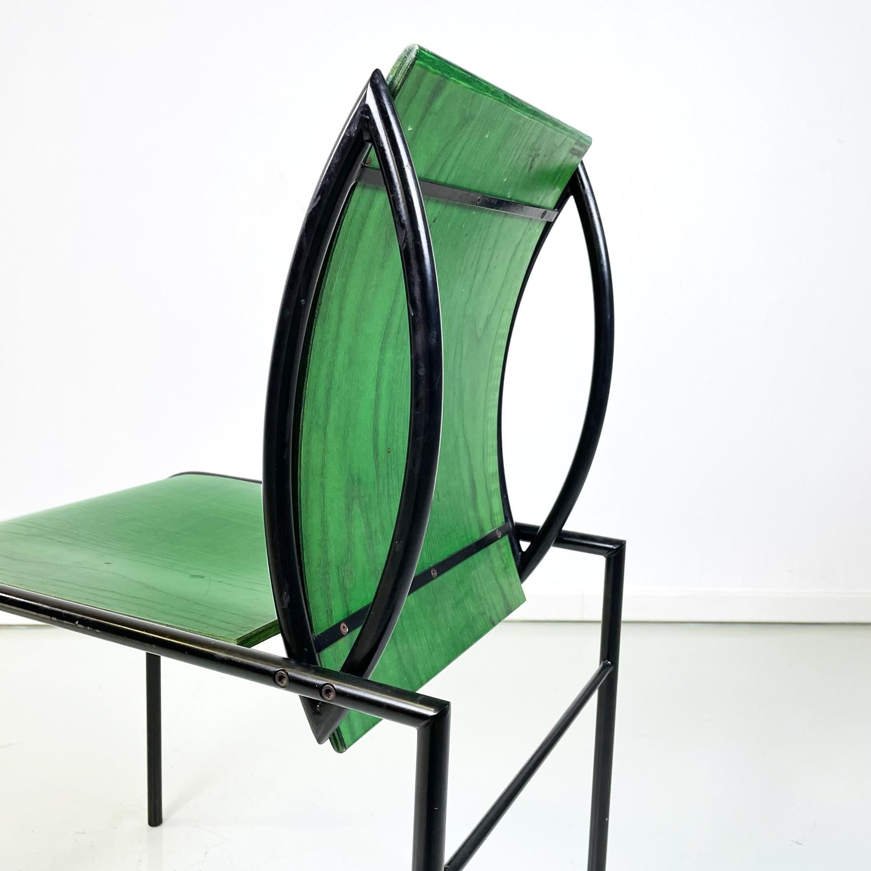 Italian modern Green wood black metal chair Kim by De Lucchi for Memphis, 1980s For Sale 6