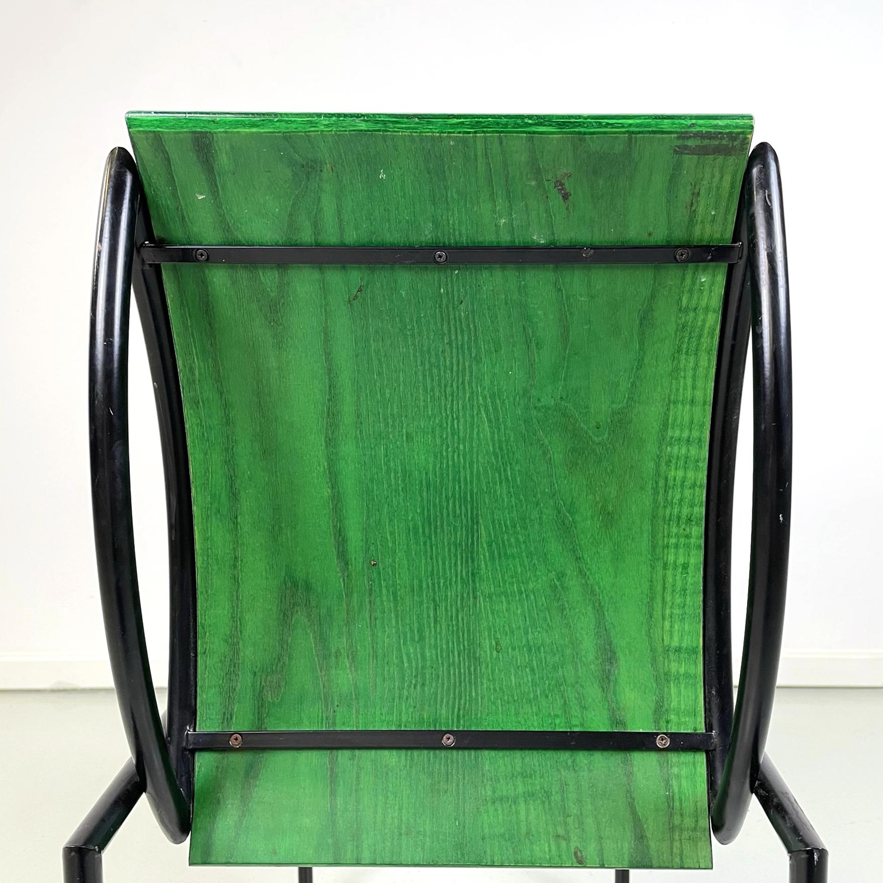 Italian modern Green wood black metal chair Kim by De Lucchi for Memphis, 1980s For Sale 8