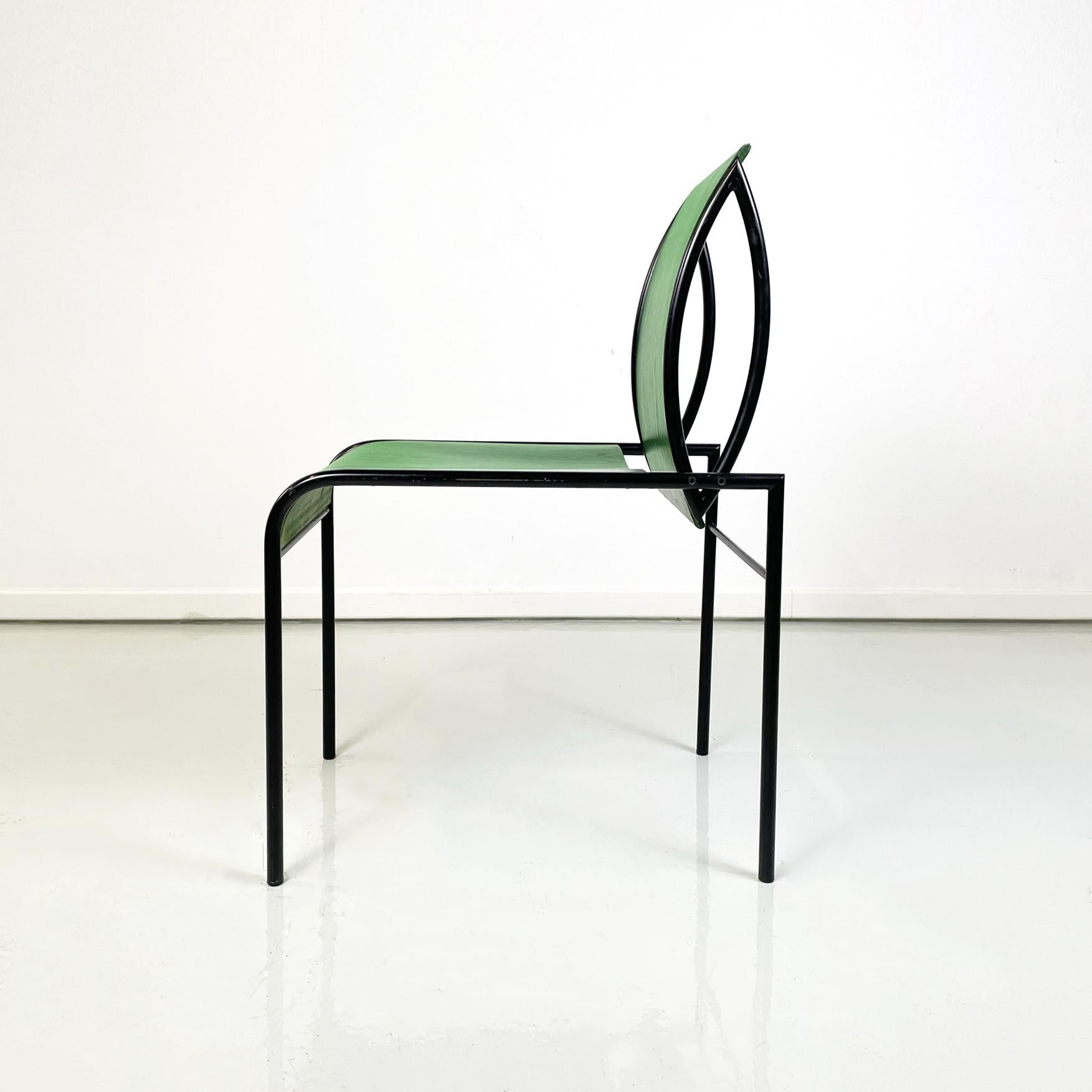 Modern Italian modern Green wood black metal chair Kim by De Lucchi for Memphis, 1980s For Sale