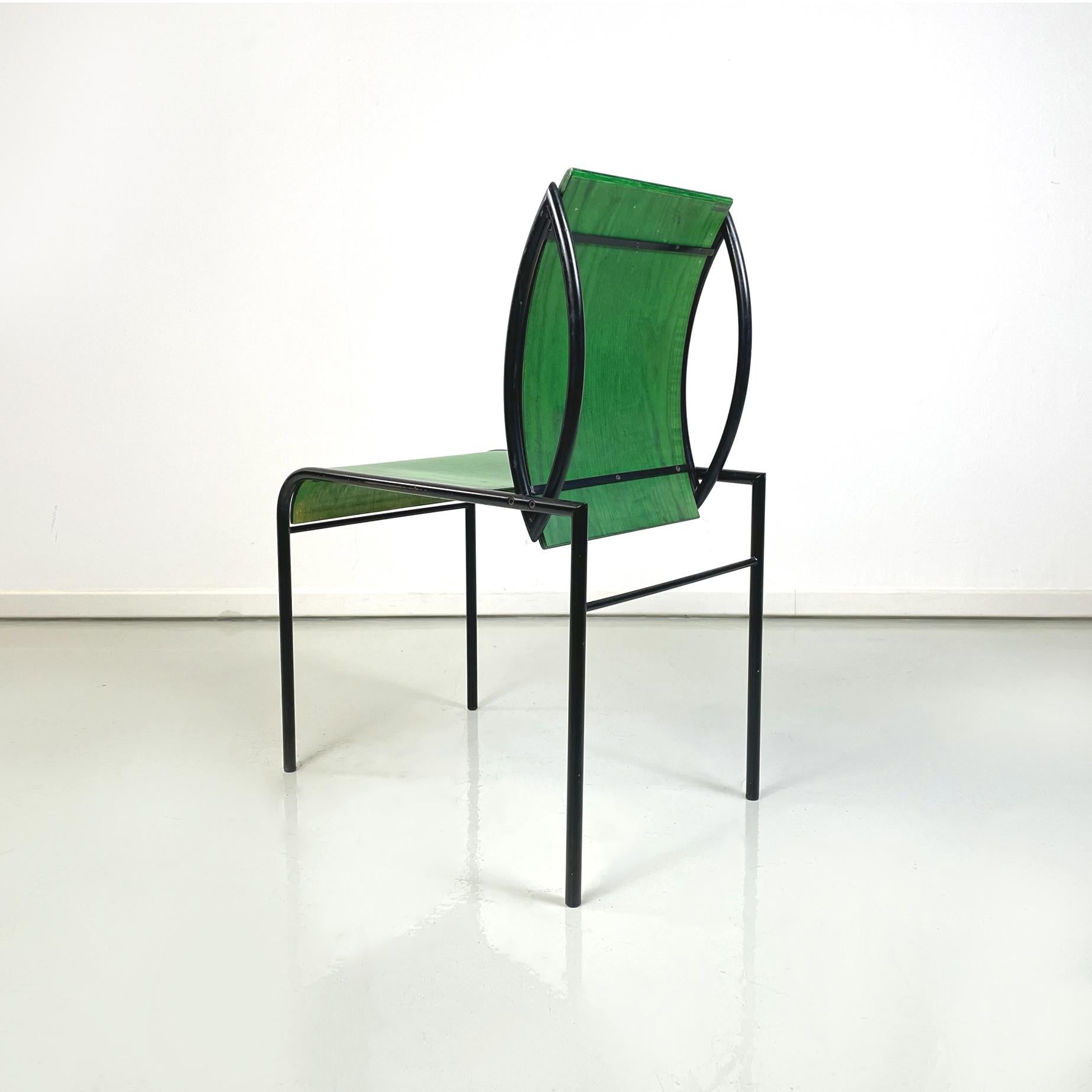 Italian modern Green wood black metal chair Kim by De Lucchi for Memphis, 1980s In Good Condition For Sale In MIlano, IT