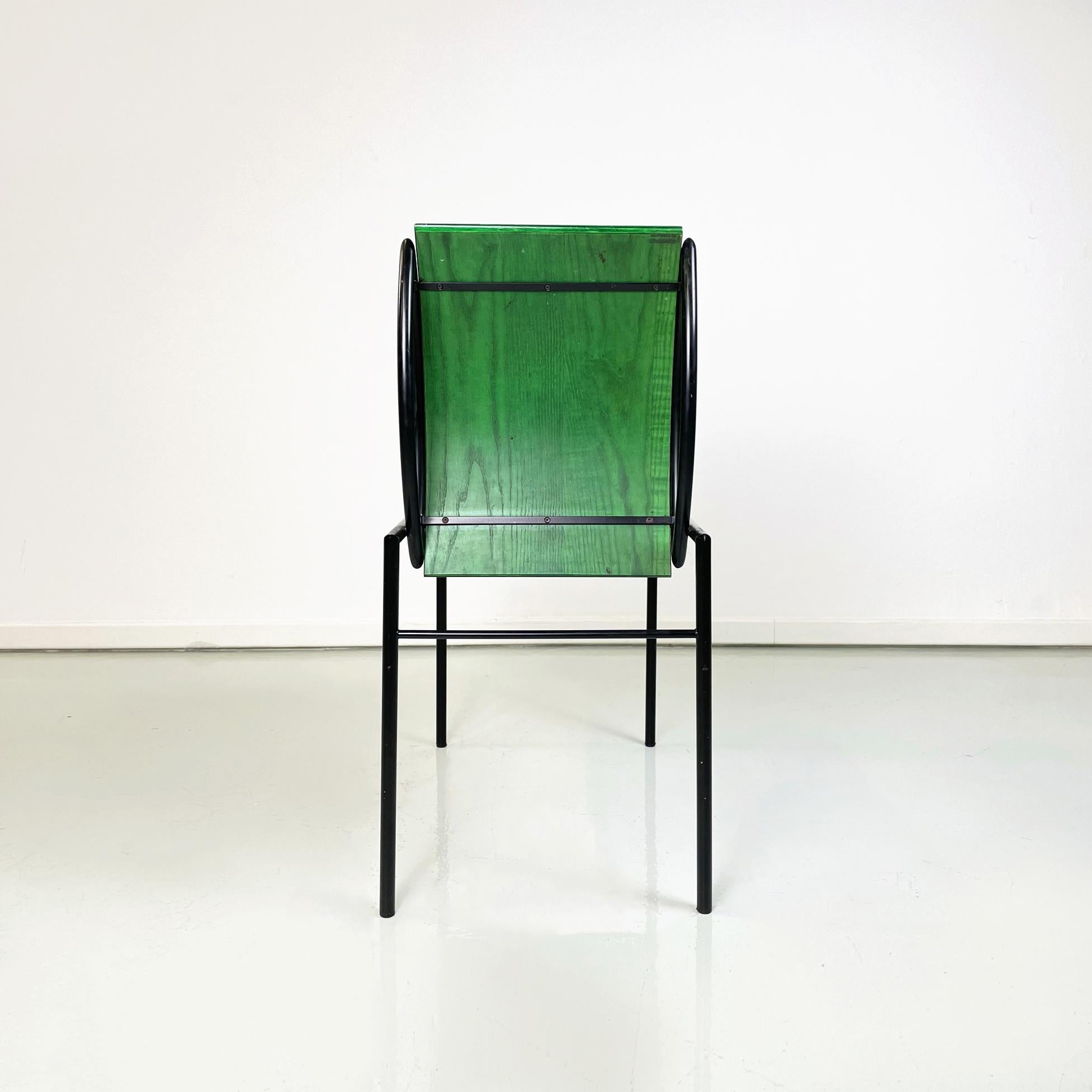 Late 20th Century Italian modern Green wood black metal chair Kim by De Lucchi for Memphis, 1980s For Sale
