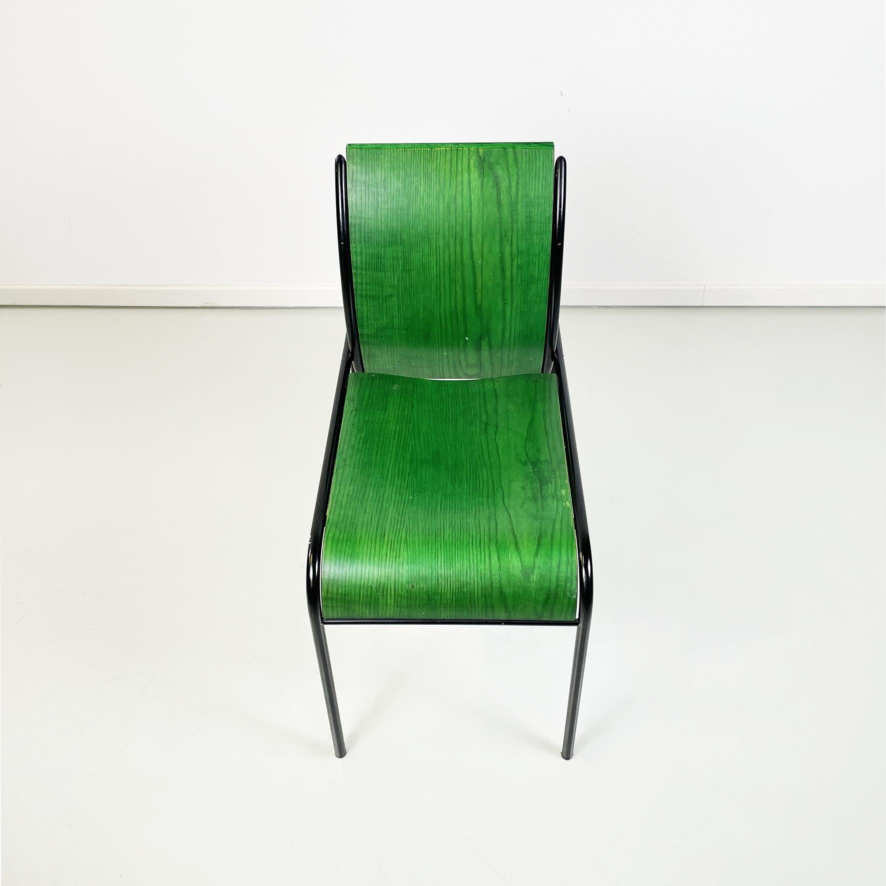 Metal Italian modern Green wood black metal chair Kim by De Lucchi for Memphis, 1980s For Sale