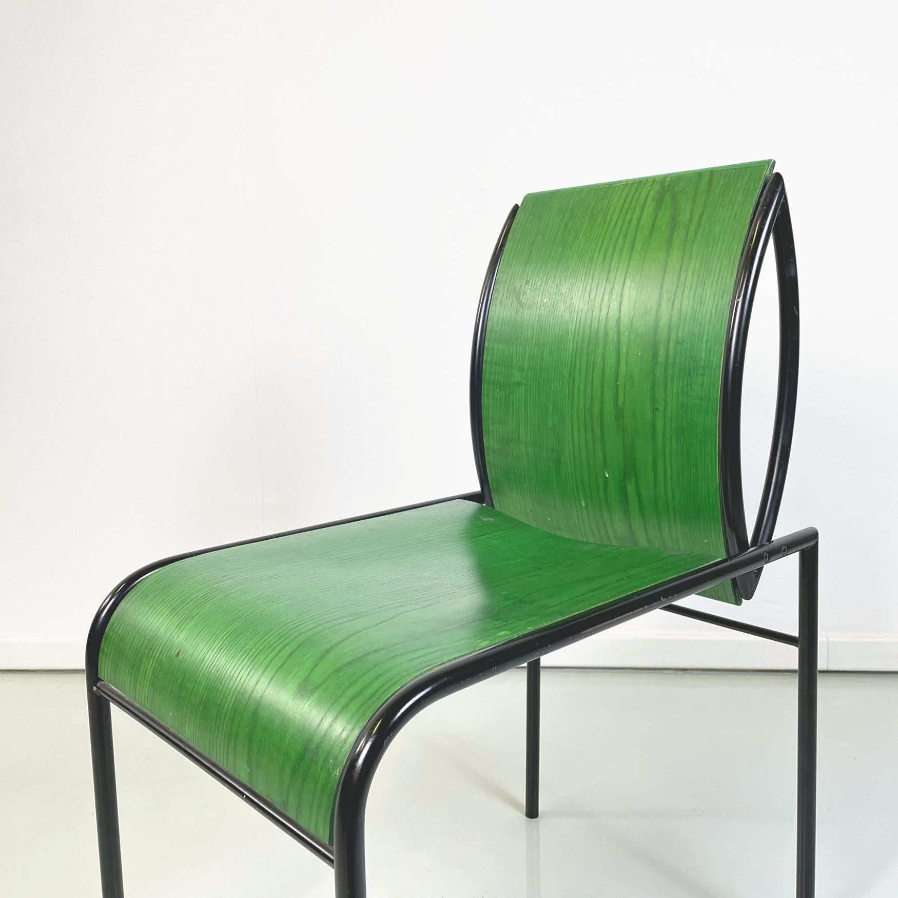 Italian modern Green wood black metal chair Kim by De Lucchi for Memphis, 1980s For Sale 1