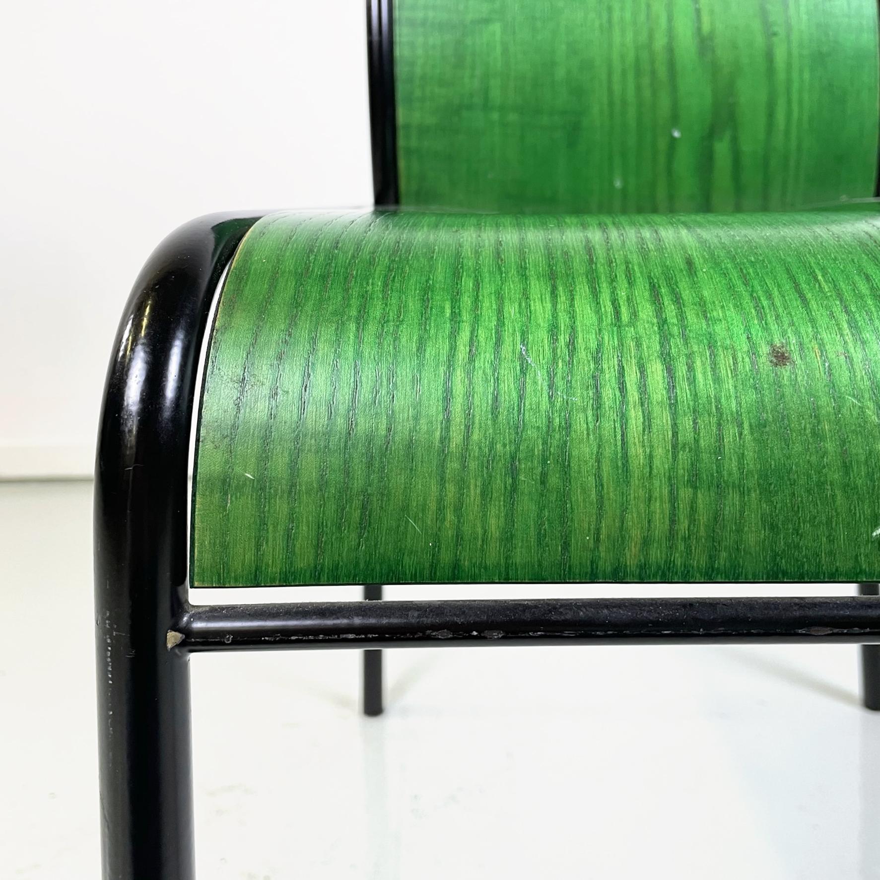 Italian modern Green wood black metal chair Kim by De Lucchi for Memphis, 1980s For Sale 3