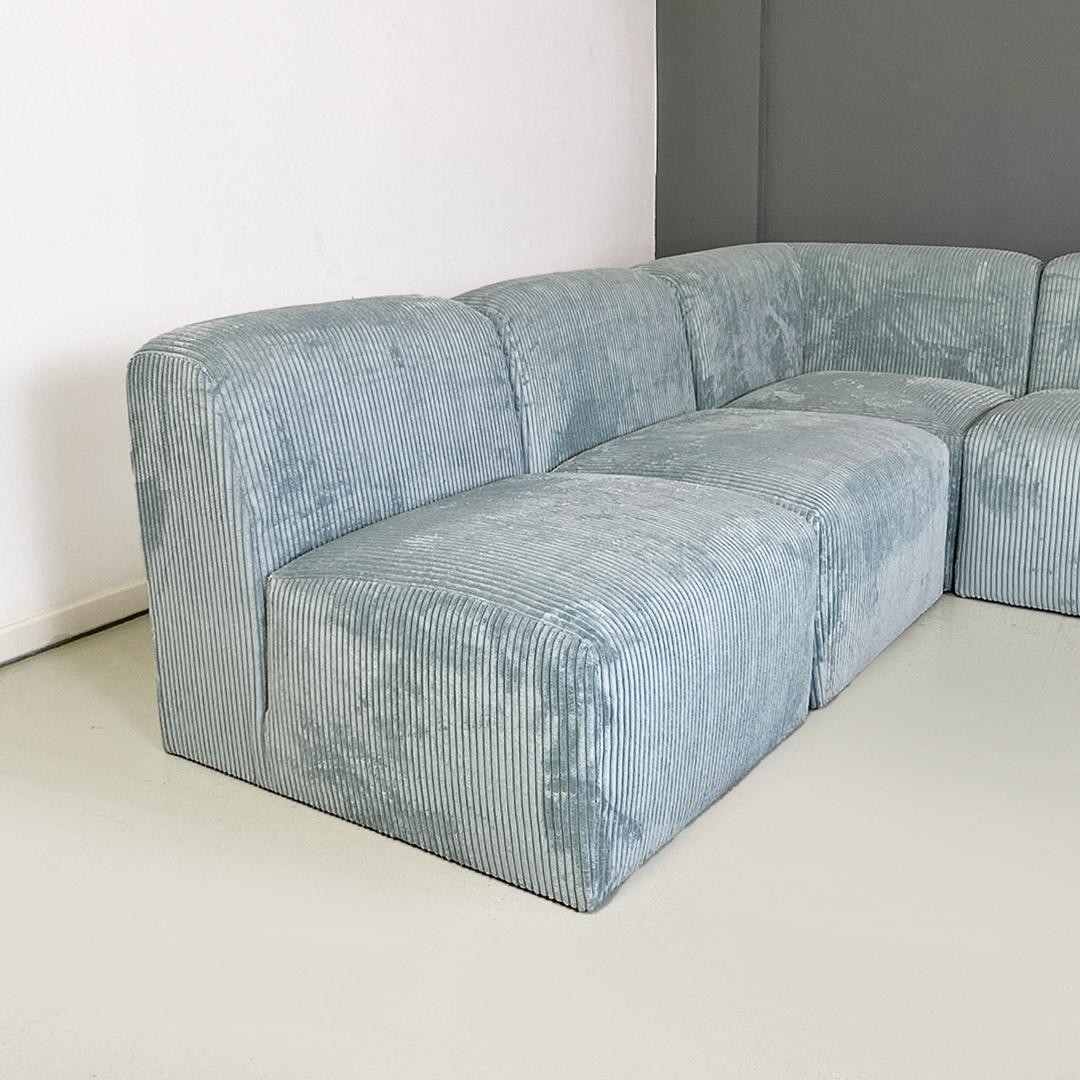 Italian Modern Grey-Blue Velvet Five Module Sofa, 1970s For Sale 6
