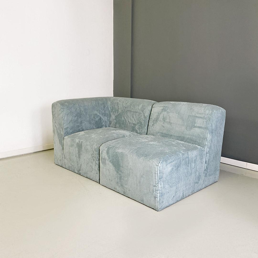 Italian Modern Grey-Blue Velvet Five Module Sofa, 1970s For Sale 8