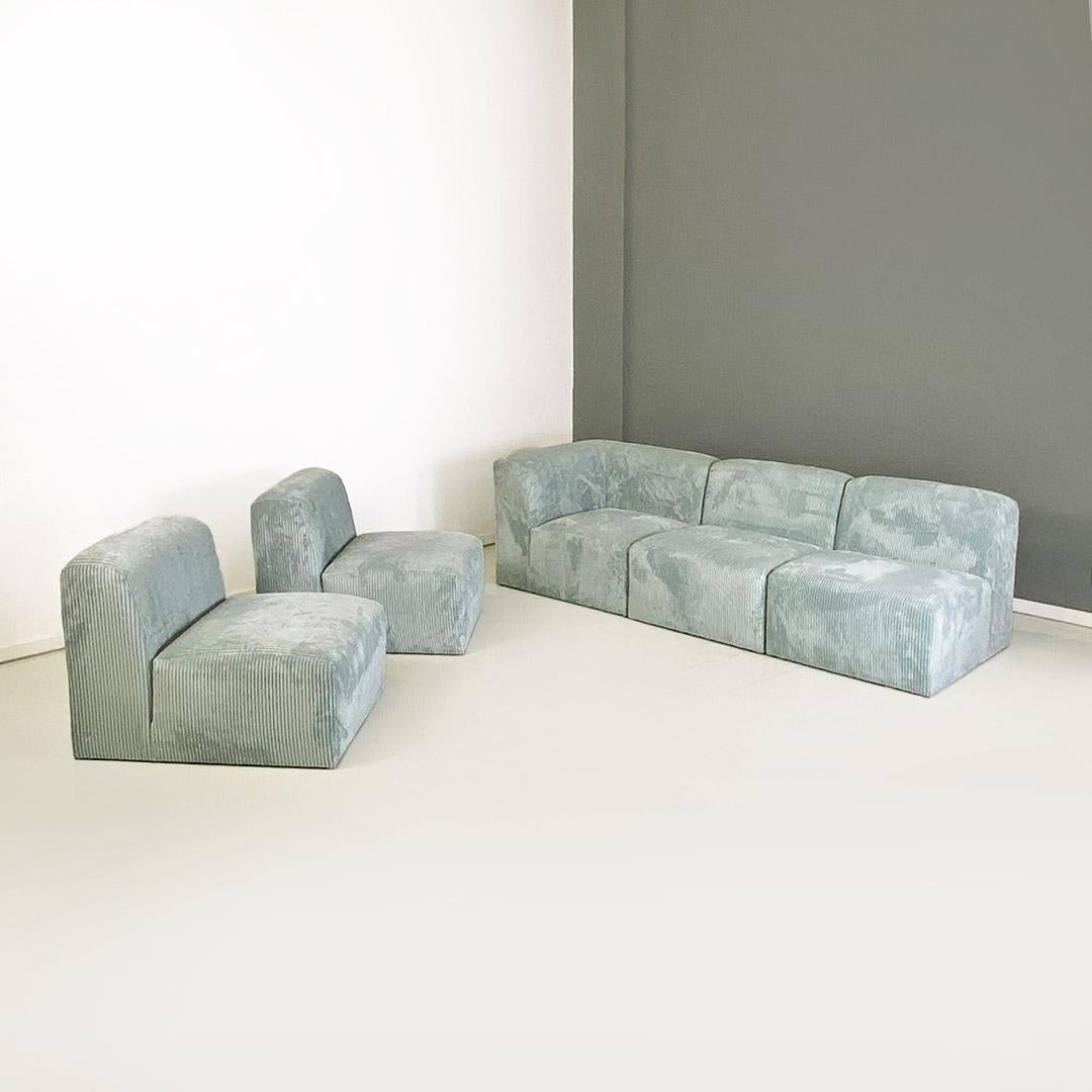 Italian Modern Grey-Blue Velvet Five Module Sofa, 1970s For Sale 9