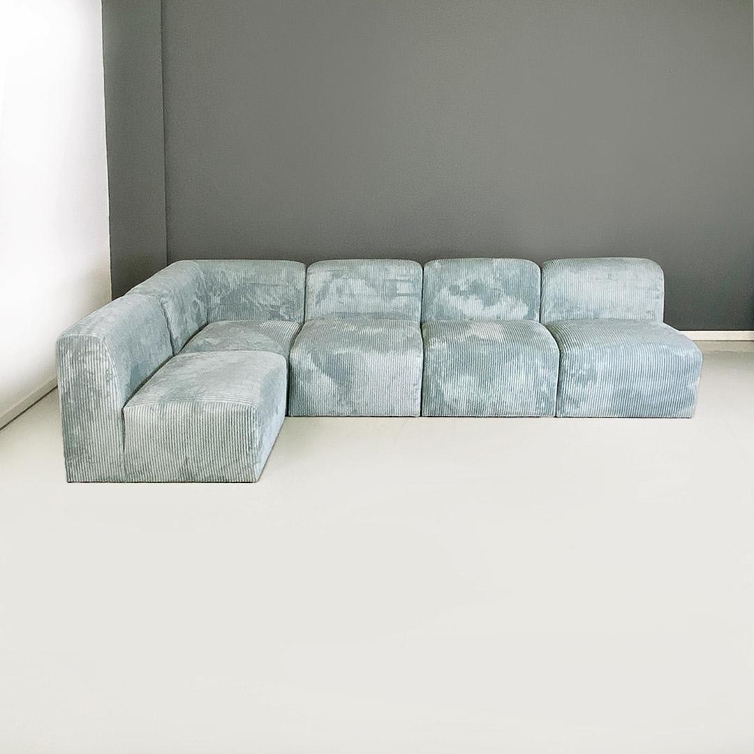 Italian Modern Grey-Blue Velvet Five Module Sofa, 1970s For Sale 10
