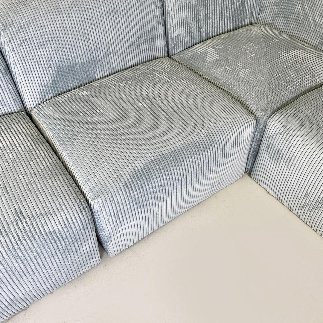 Italian Modern Grey-Blue Velvet Five Module Sofa, 1970s For Sale 3