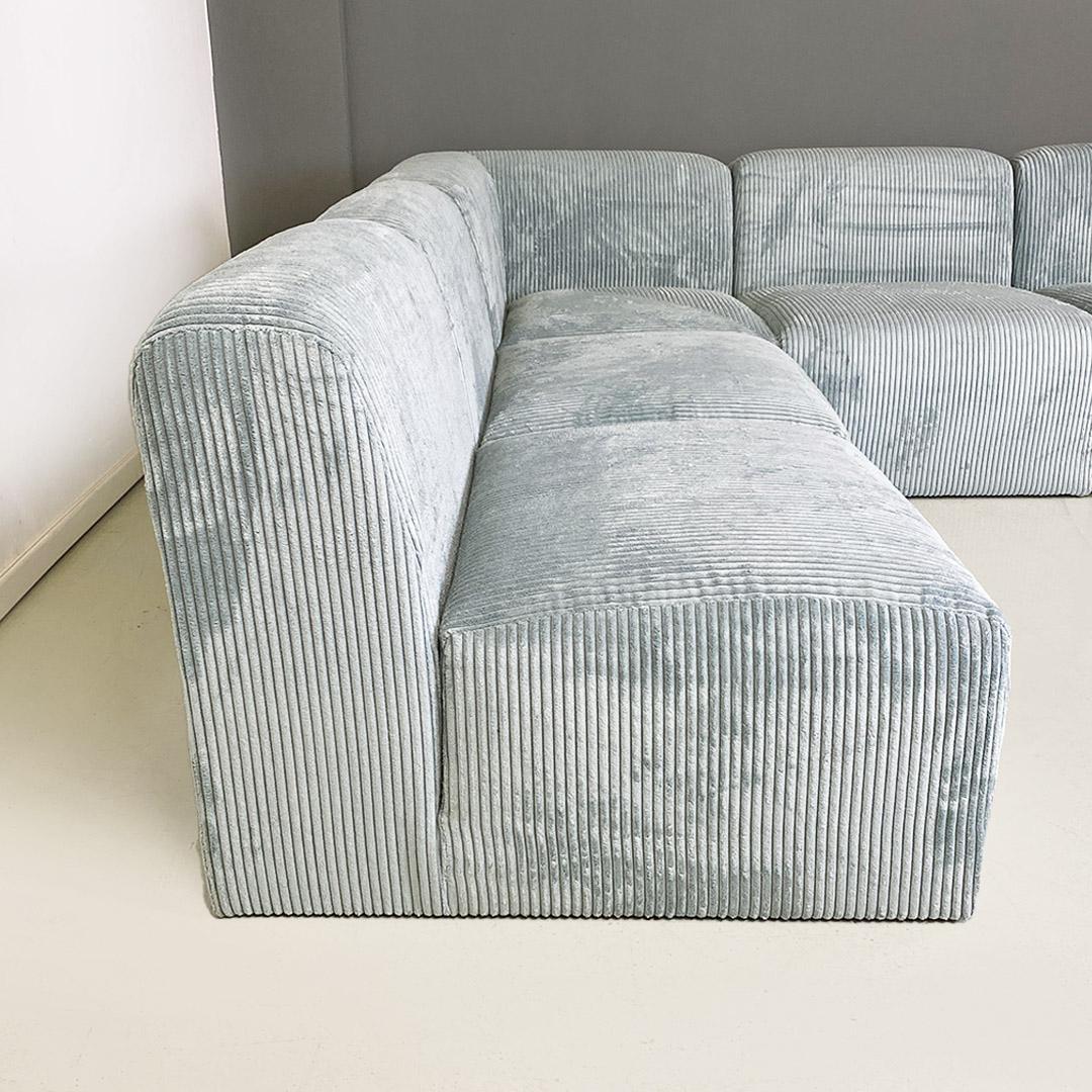 Italian Modern Grey-Blue Velvet Five Module Sofa, 1970s For Sale 5