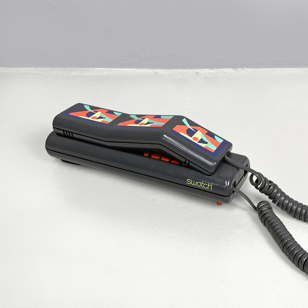 Modern Italian modern grey decorated plastic telephone Twin Phone Deco by Swatch, 1980s For Sale