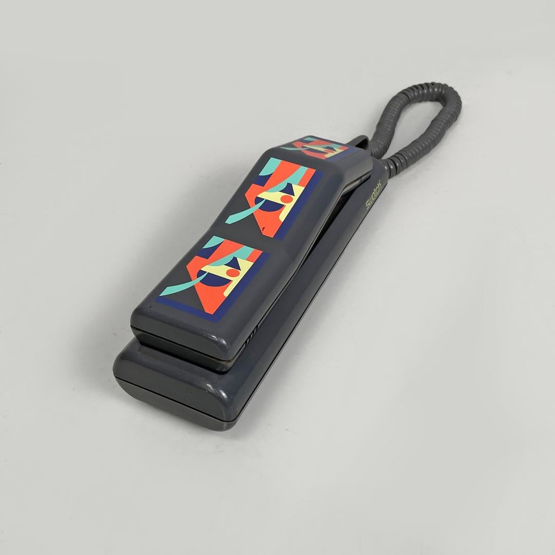 Italian modern grey decorated plastic telephone Twin Phone Deco by Swatch, 1980s For Sale 1