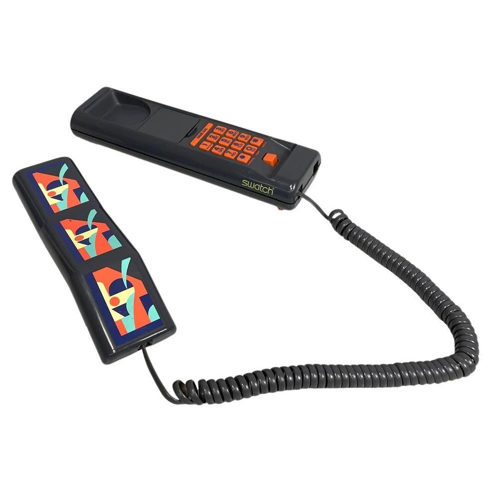 Italian modern grey decorated plastic telephone Twin Phone Deco by Swatch, 1980s