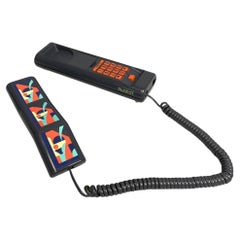 Vintage Italian modern grey decorated plastic telephone Twin Phone Deco by Swatch, 1980s