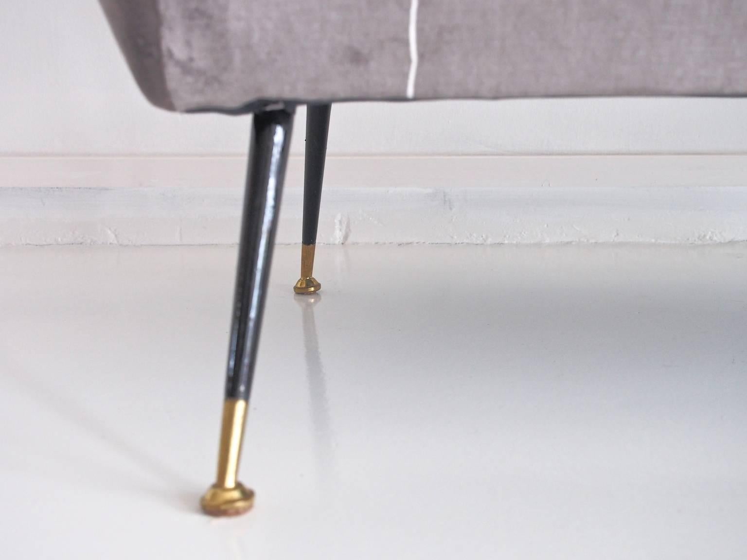 Italian Modern Grey Velvet Sofa with Black Lacquered Brass Feet 1