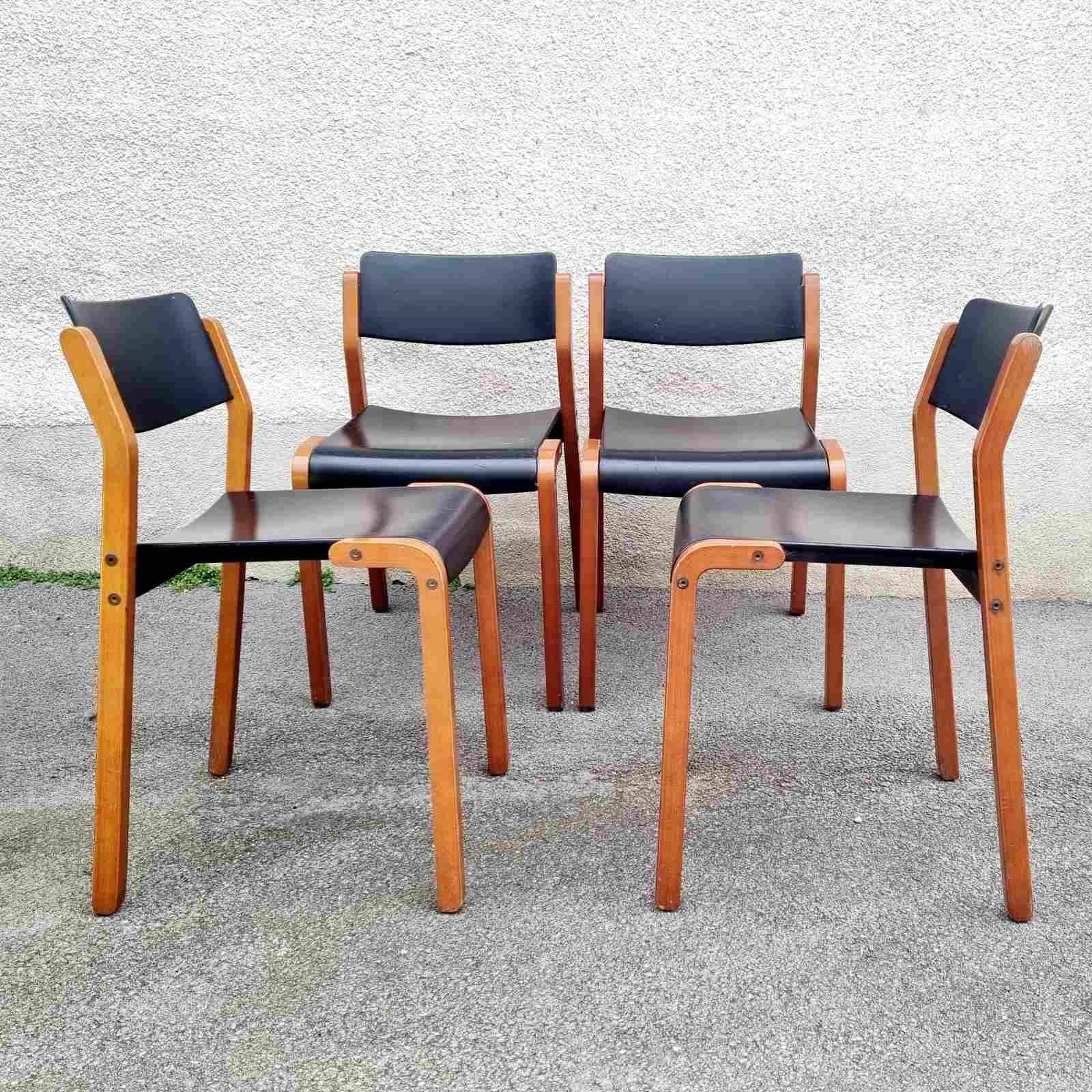 Wood Italian Modern Gruppo Chairs, De Pas, D'Urbino & Lomazzi for Bellato, Italy 80s For Sale