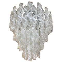 Italian Modern Hand Blown Glass and Polished Nickel Chandelier, Mazzega