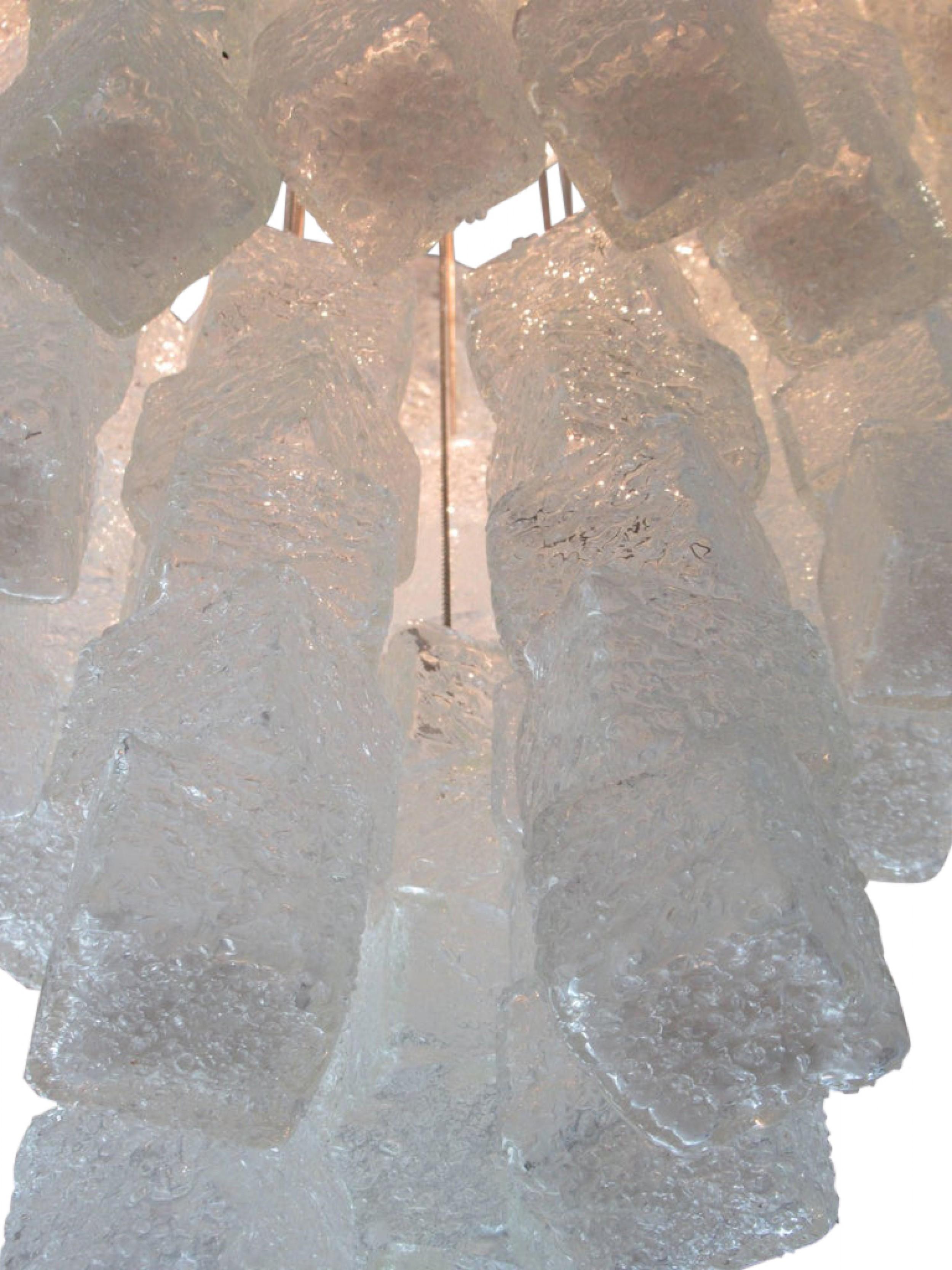 Mid-Century Modern Italian Modern Hand Blown Glass Ice Cube Chandelier, Mazzega For Sale