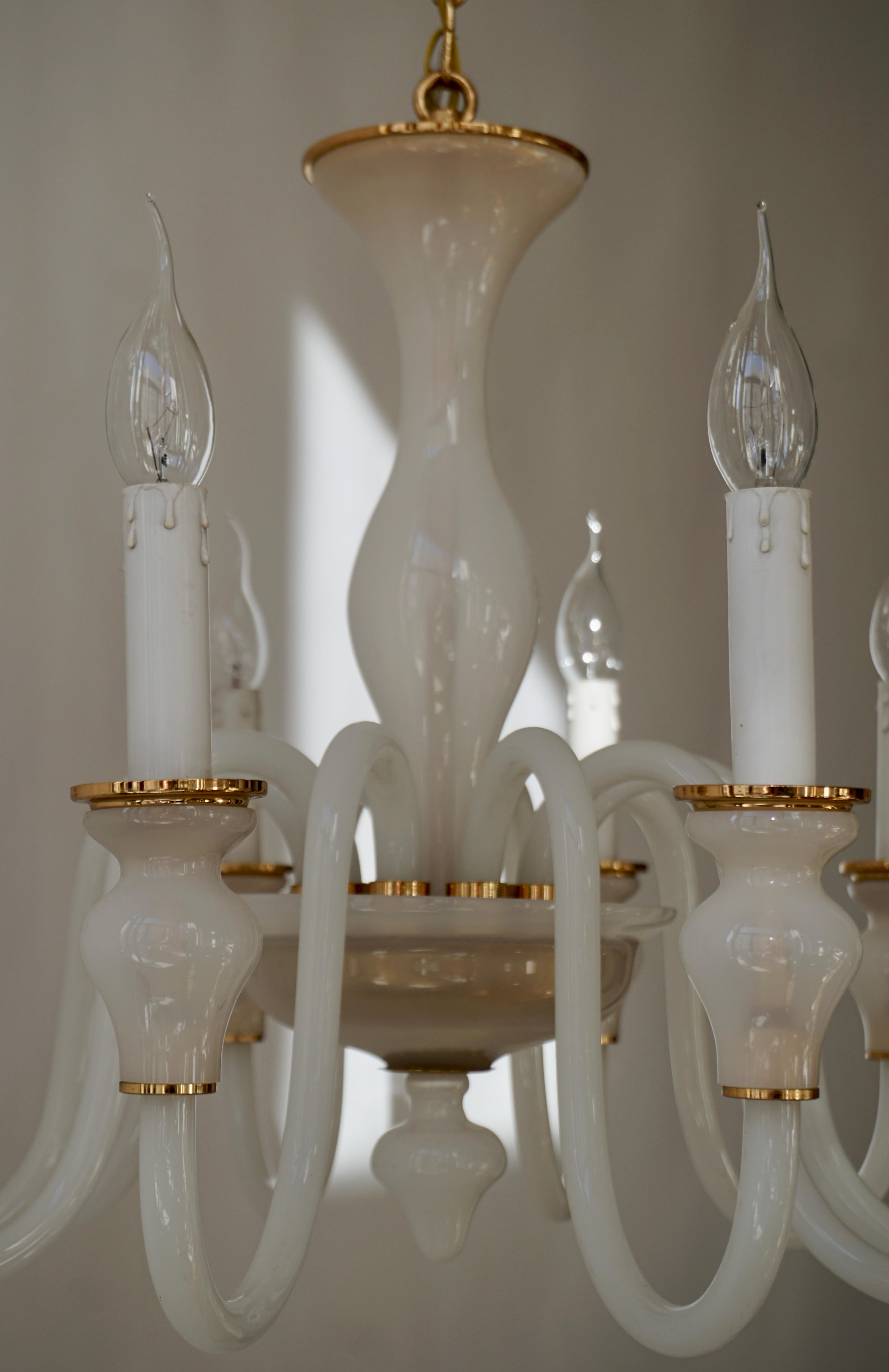 Italian Modern Hand Blown White and Gold Murano Glass Chandeliers For Sale 8