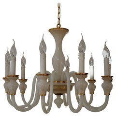 Italian Modern Hand Blown White and Gold Murano Glass Chandeliers