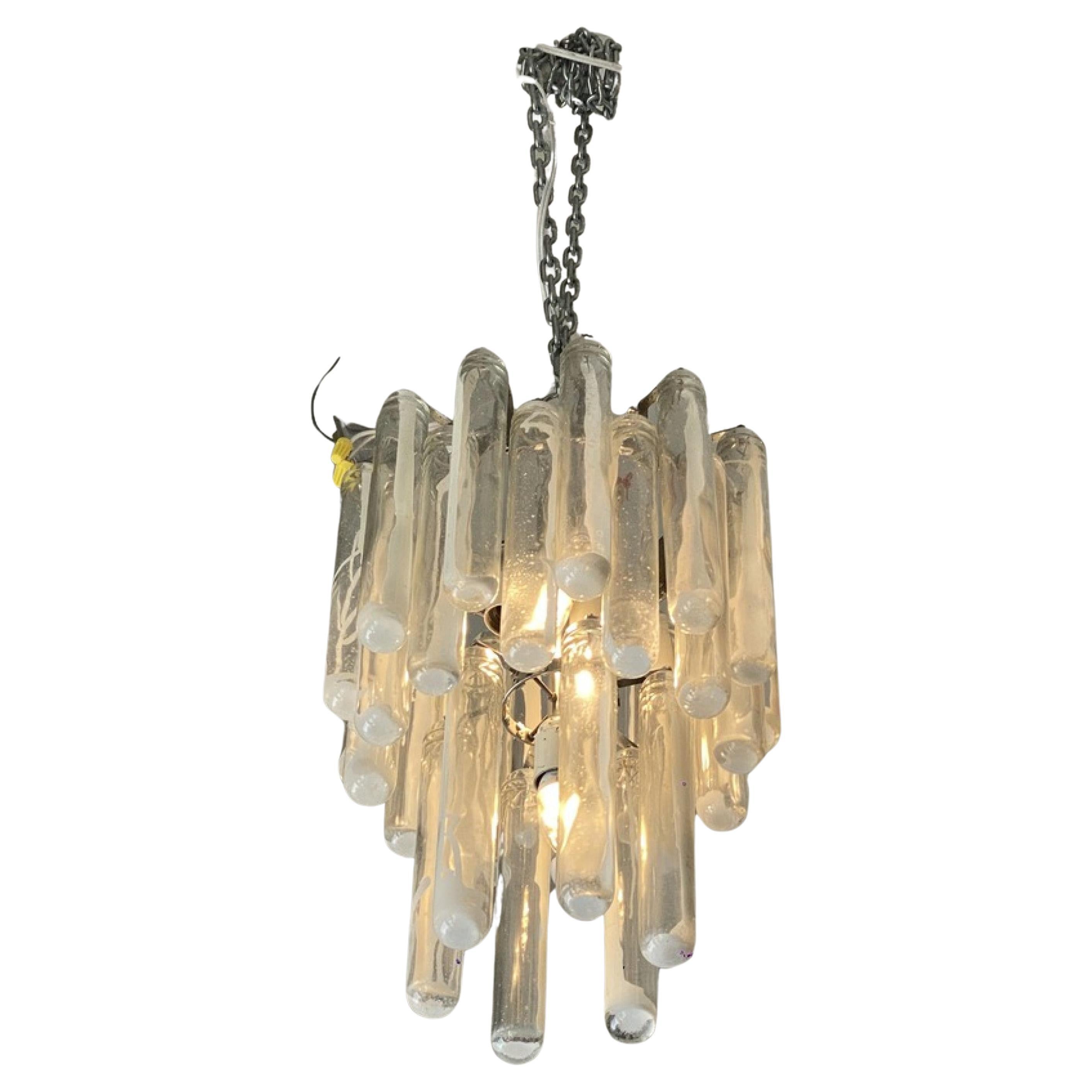Lustre moderne italien soufflé à la main, 29 tubes, Mazzega en vente