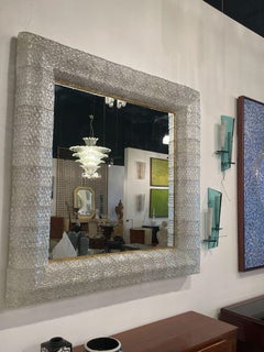 Italian Modern Handblown Glass and Bronze Illuminated Mirror, Barovier and Toso