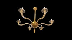 Italian Modern Handblown Gold Glass 6 Arm, "Stellare"; Chandelier, Seguso