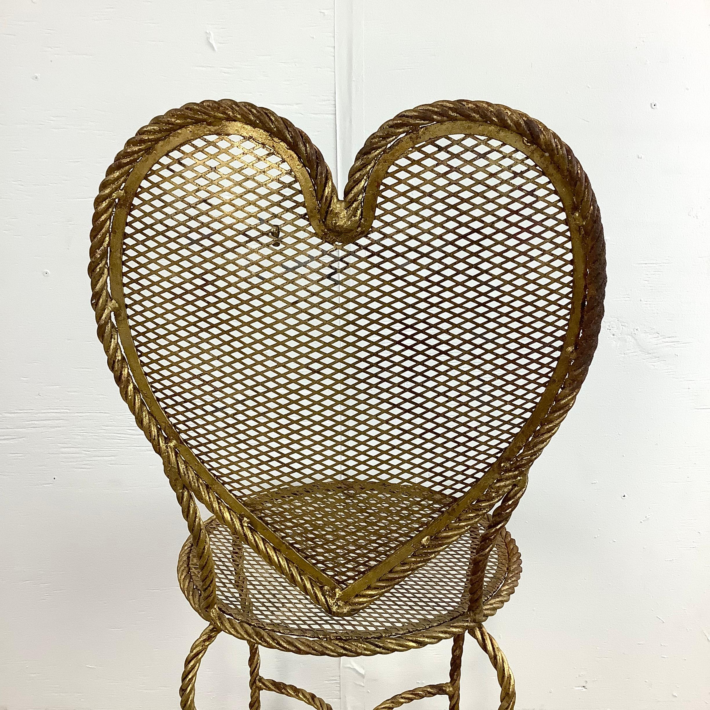 Metal Italian Modern Heart Shaped Gilt Tassel Chair