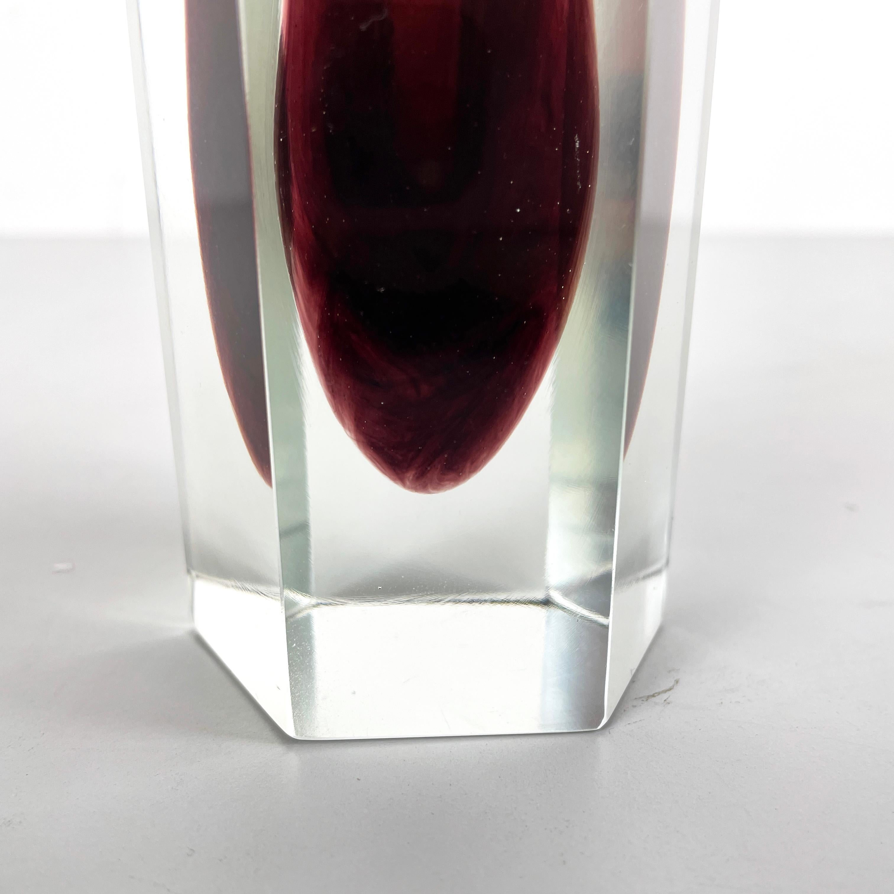 Italian modern Hexagonal burgundy Murano glass vase by i Sommersi series, 1970s For Sale 3
