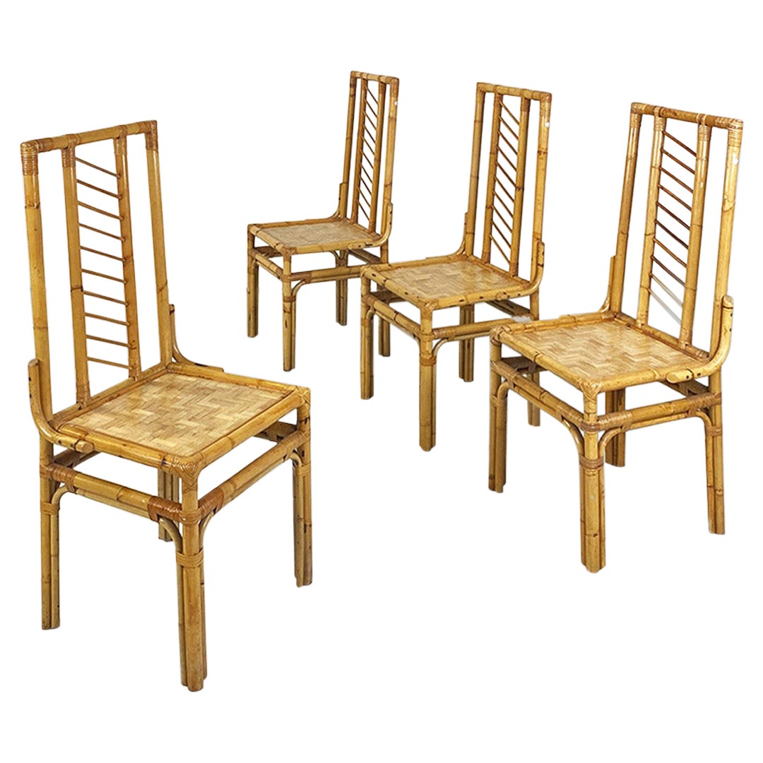 Italian modern high-back woven rattan chairs, 1960s