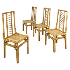 Chaises italiennes modernes à haut dossier en rotin tissé, années 1960
