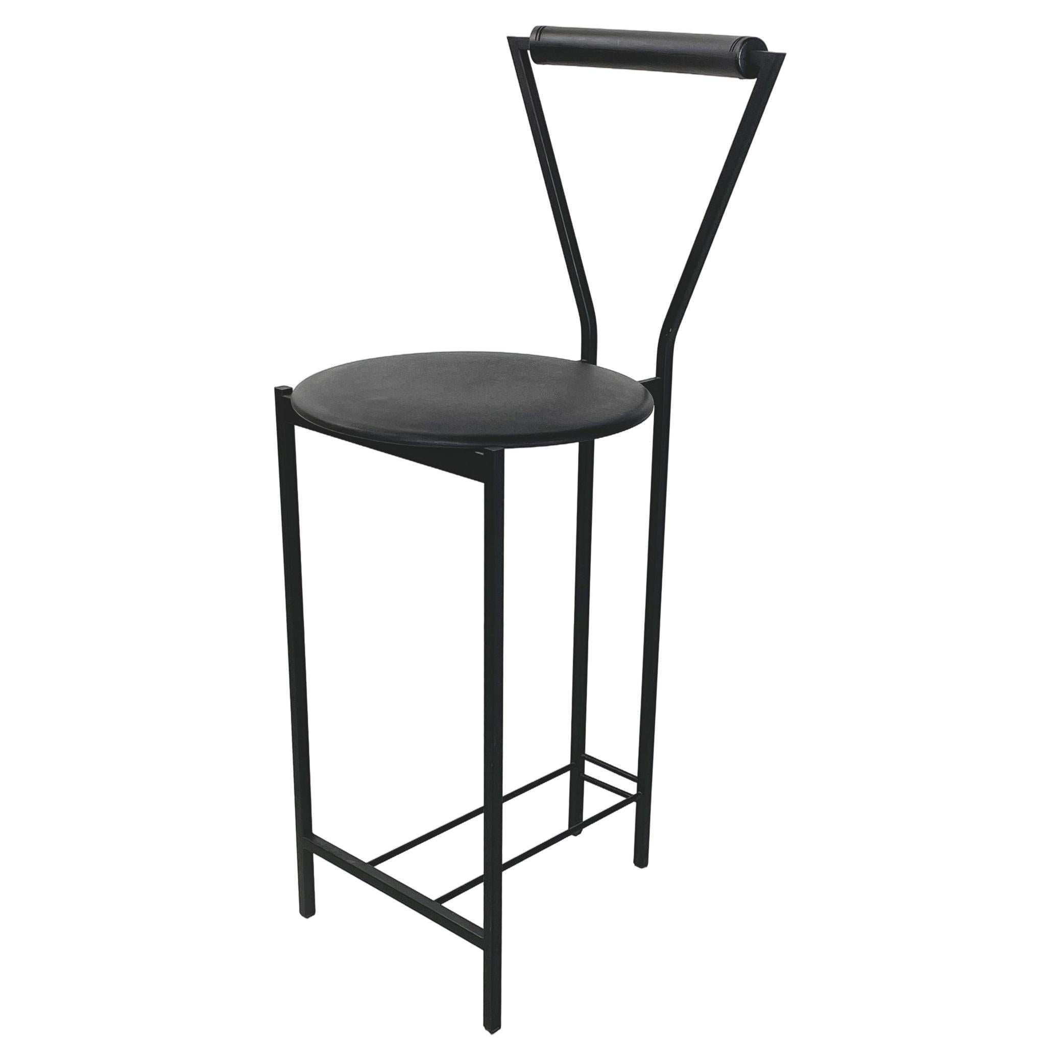 Italian modern high stool in black metal and rubber, 1980s For Sale