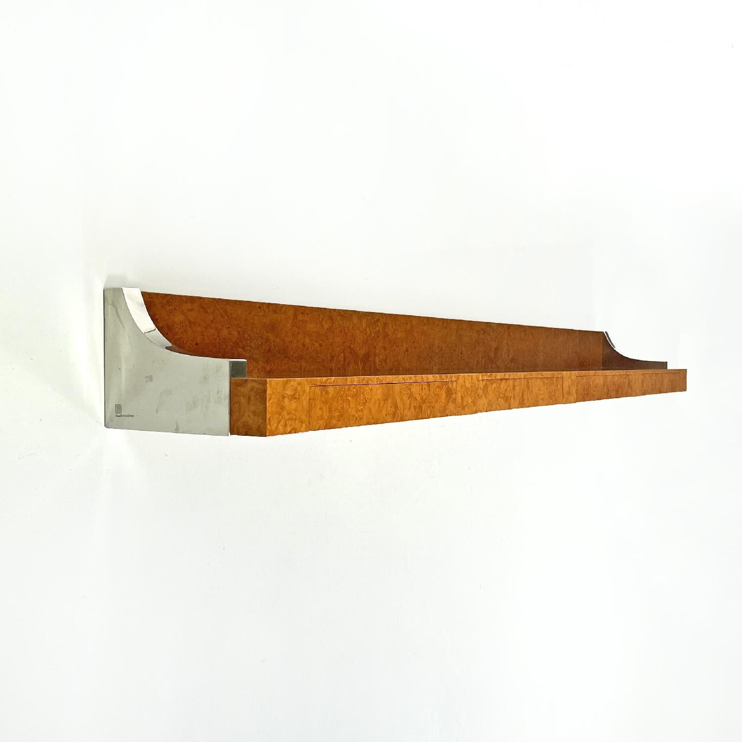 Italian modern in chromed metal and briar shelf or console by D.I.D., 1980s In Good Condition In MIlano, IT