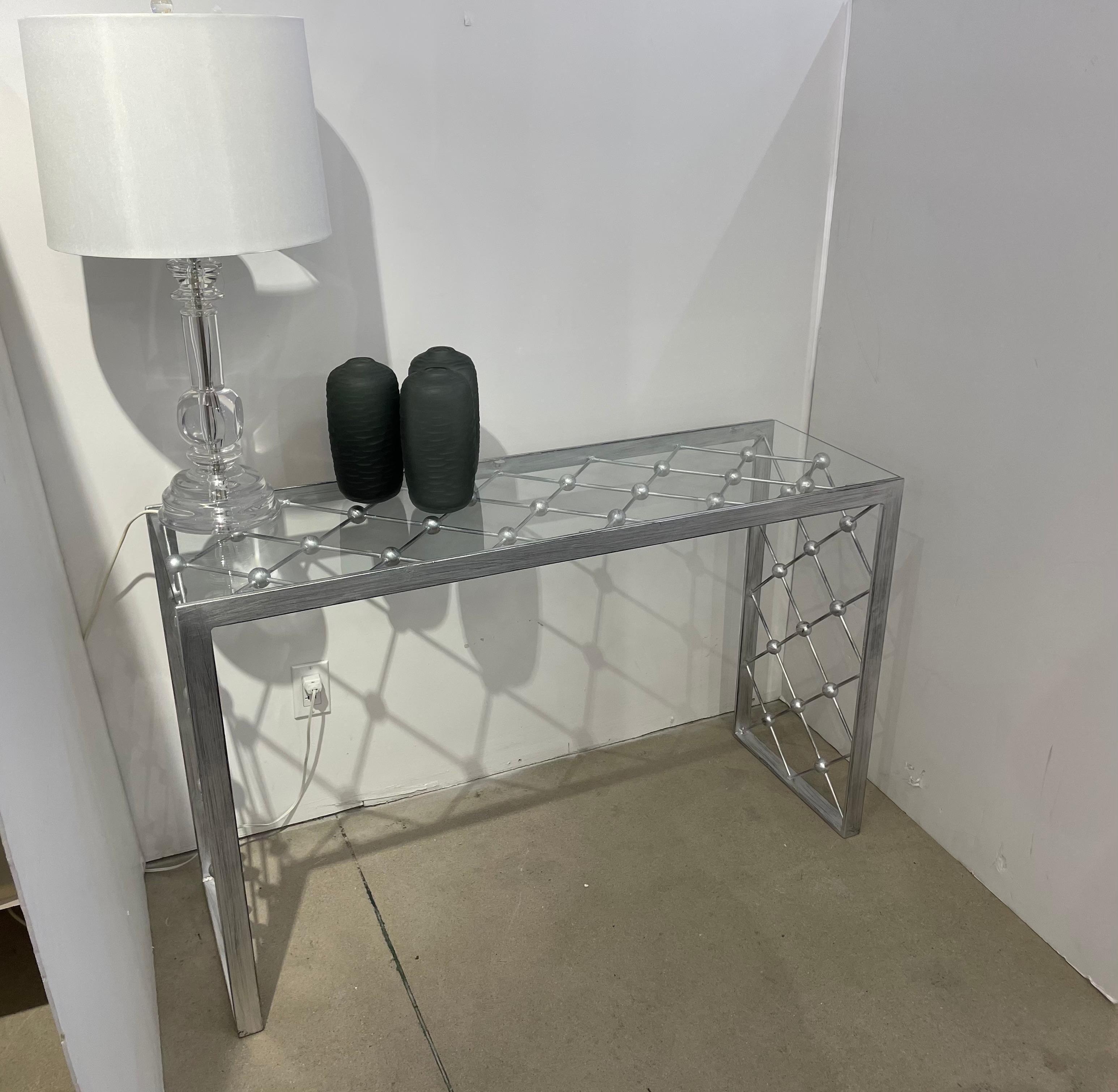 Italian Modern Industrial Design Criss Cross Fretwork Iron Console / Entry Table For Sale 7