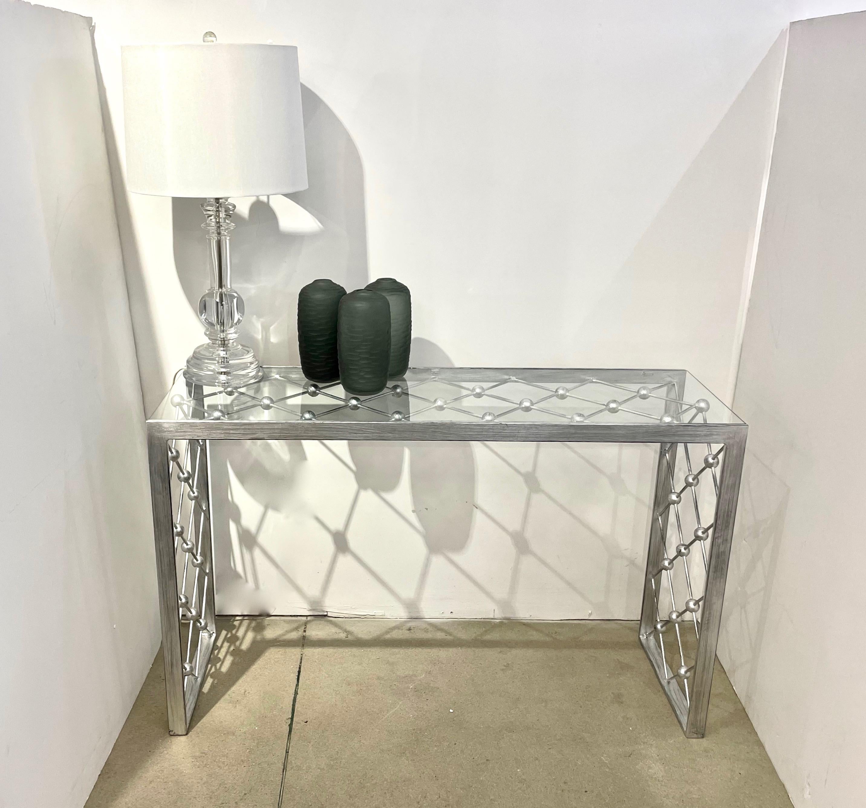 Italian Modern Industrial Design Criss Cross Fretwork Iron Console / Entry Table For Sale 9